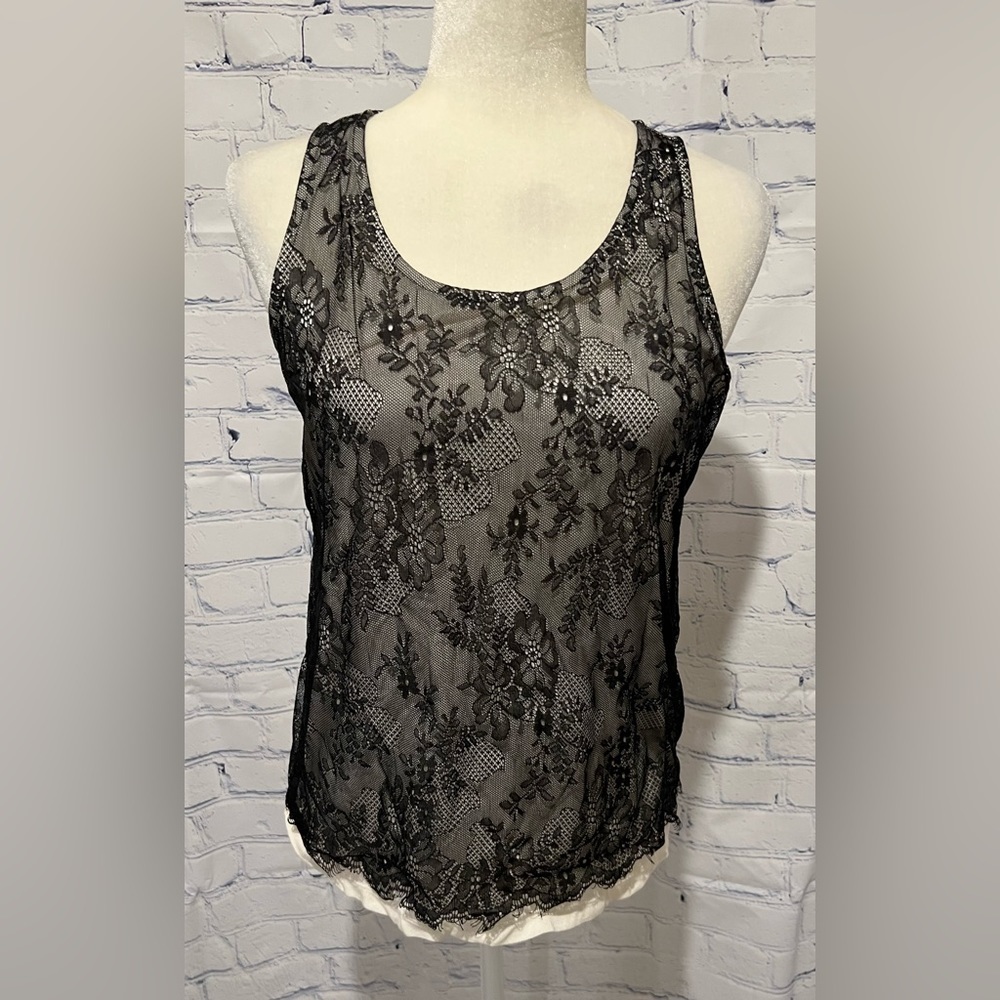 Ann Taylor LOFT Black lace tank medium